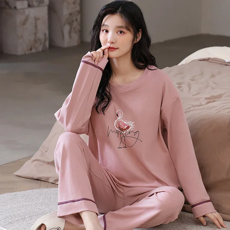 Pajamas Women's Spring and Autumn Long Sleeve Sleepwear Cotton Korean version cute ladies plus size loungewear can be worn out