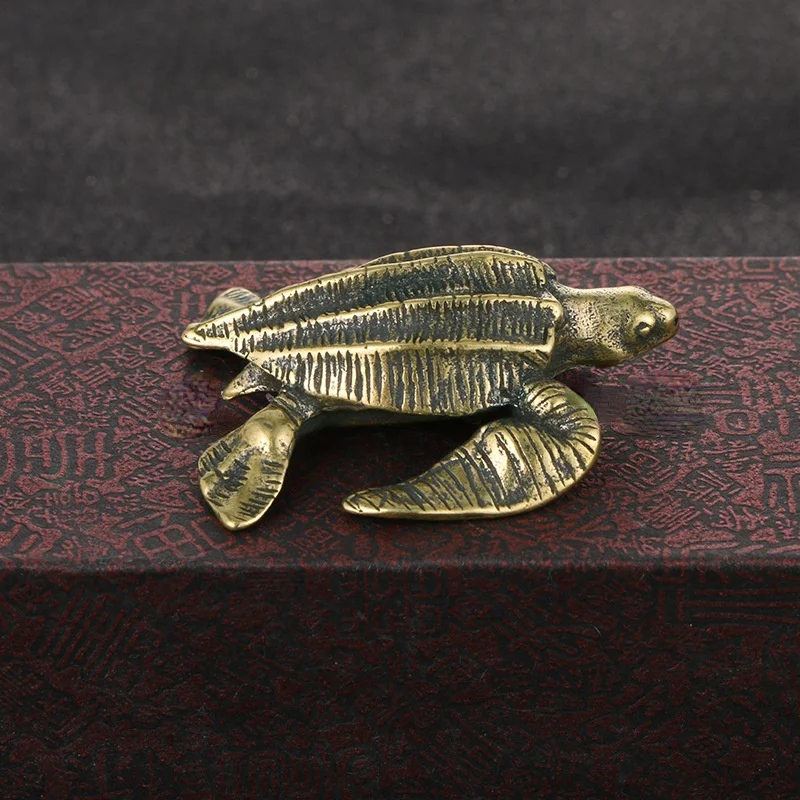 Solid Brass Sea Turtle Figurine Miniature Tea Pet Craft Desktop Small Ornament Animal Home Decoration Accessories Children Gifts