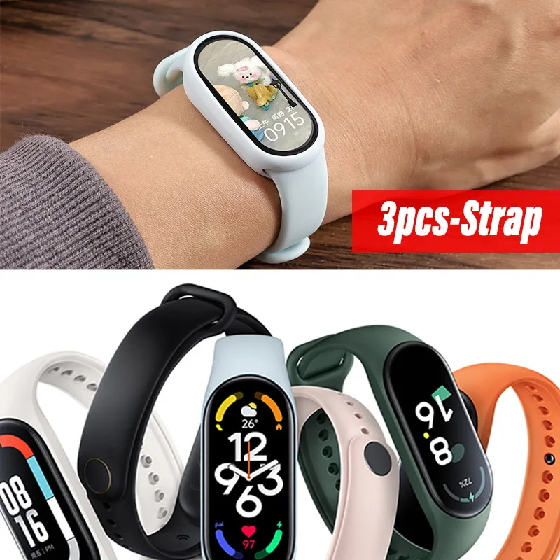 3Pcs Watchband For Mi Band 7 6 4 5 3 Bracelet Xiaomi Mi Band Strap Silicone Sport Replacement Wristband Smartwatch Accessories