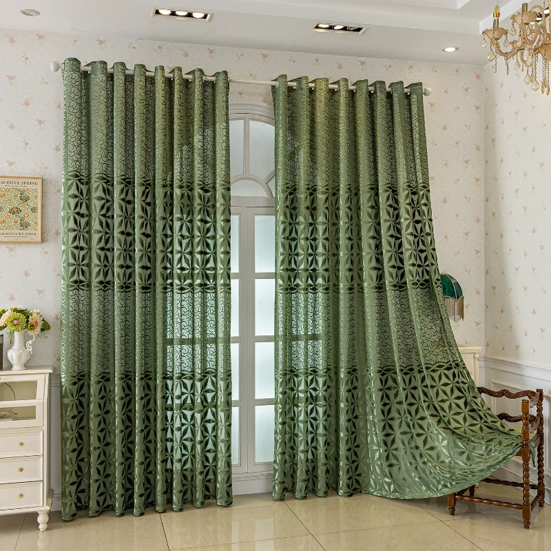 High-end Jacquard Mesh Curtains in Green, Modern and Simple Style, Suitable for Both Living Room and Bedroom.