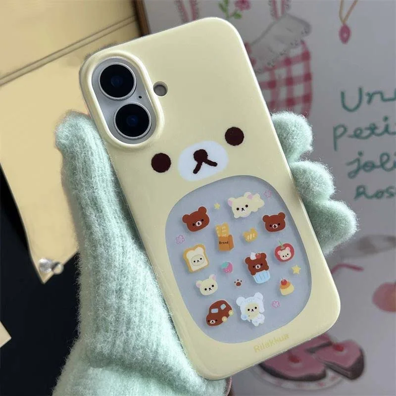 Großes Loch IND niedliche hohle gelbe kleine Bären-Handyhülle mit kleinem Bären-Anhänger für iPhone 11 12 13 14 15 16 17 18 Pro Max – Detail 5