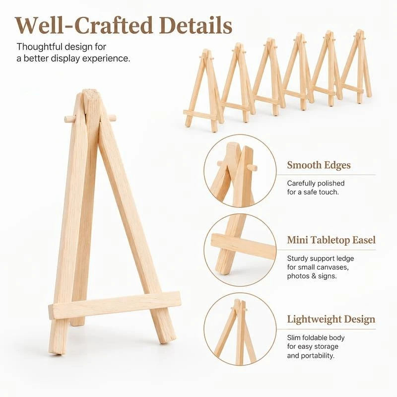 5pcs Mini Wooden Easels Set, Adjustable Angle Unfinished Painting Display Stand for Wedding Table & Canvas Decor