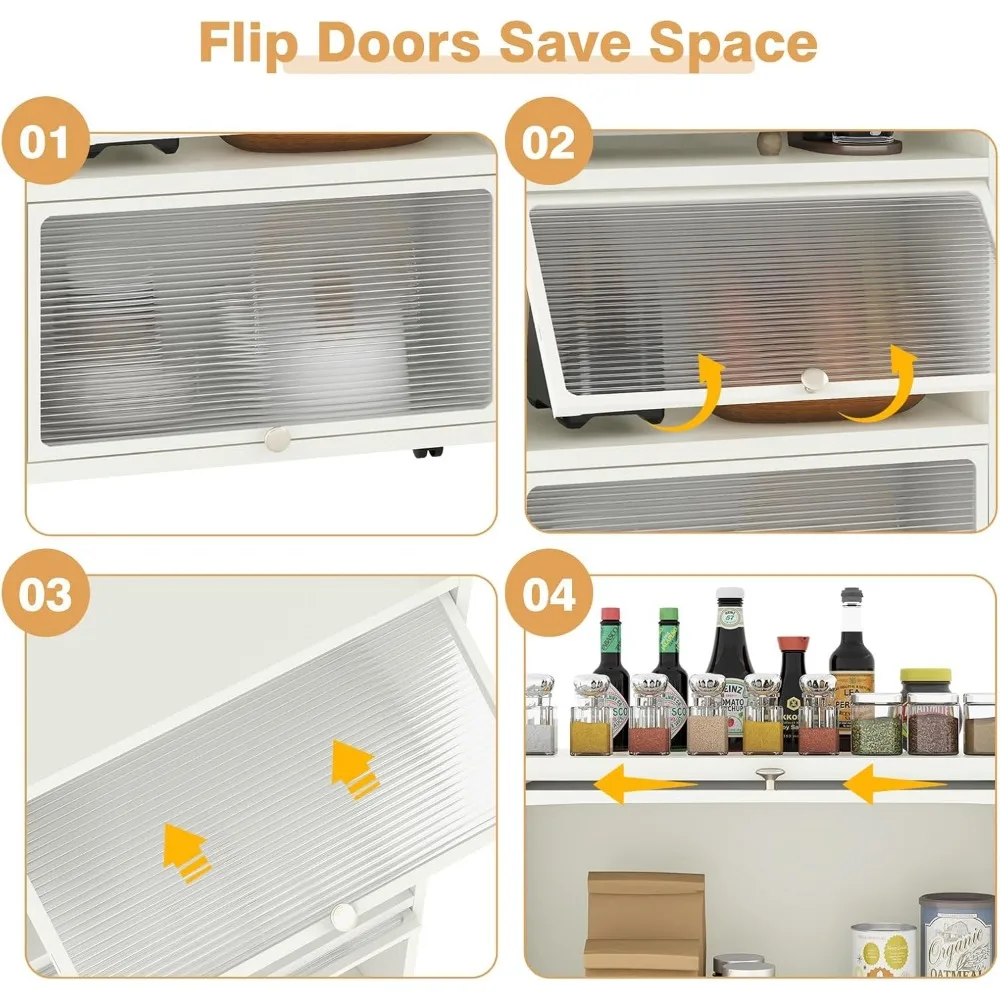 5-Tier Kitchen Storage Cabinet,Mobile Microwave Stand with Flip-up PCDoors,Freestanding Kitchen Bakers Rack with4Rolling Casters