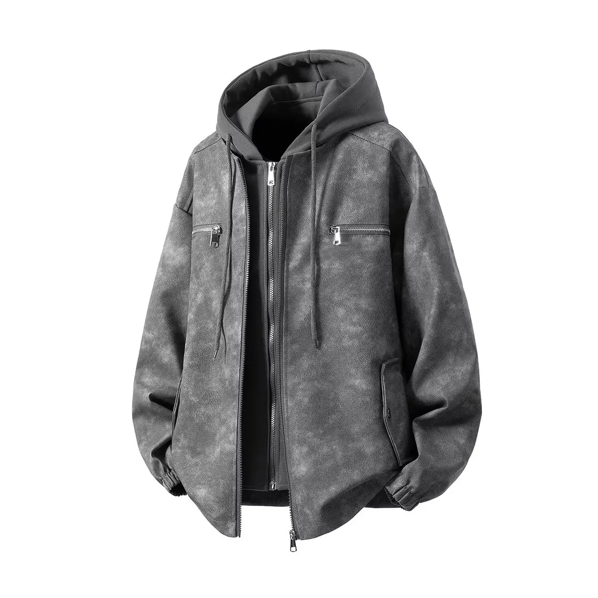 

Кожаное джинто в американском стиле ретро, мужское пальто, осень 2024, новинка, высококачественная мужская верхняя одежда с капюшоном из двух частей, модель M