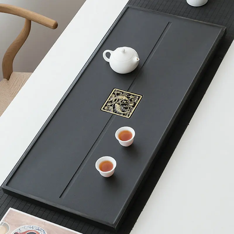 

Modern Simple Natural Wujin Stone Tea Tray Large Kung Fu Tea Set Home Use with Drainage Durable Easy Clean Home Gift