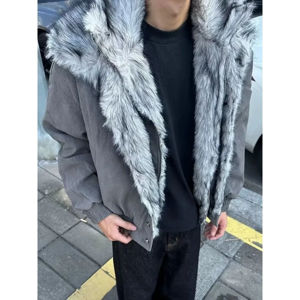 Herren Thiened Lammsamt Baumwolle Jaet Herbst Winter Große Größe 250er Pou Baumwollmantel mit Kapuze Paar Oberbekleidung Mantel