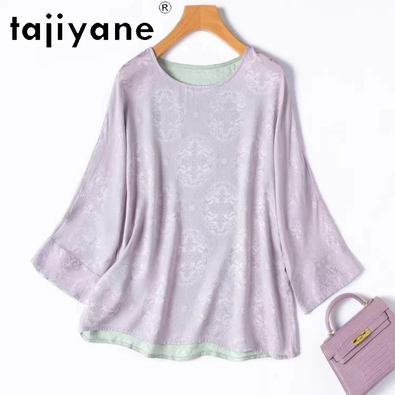 

TAJIYANE 100% Mulberry Silk T Shirts Women Elegant Reversible T Shirt Real Silk 3/4 Sleeve Summer Tops 2026 Woman Clothing топ
