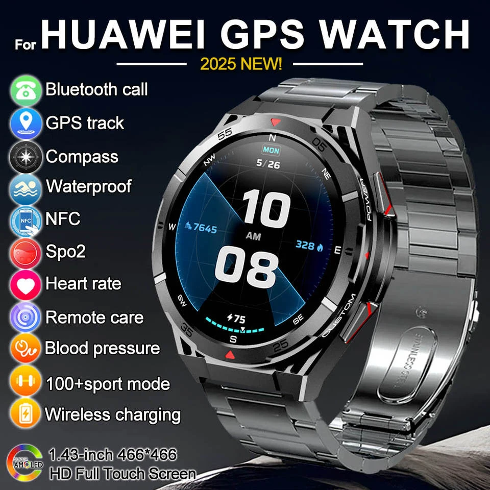 

2025 New For HUAWEI Original Premium GPS SmartWatch Ultra HD AMOLED Display Built-in GPS BT Call 10ATM Waterproof Smart Bracelet