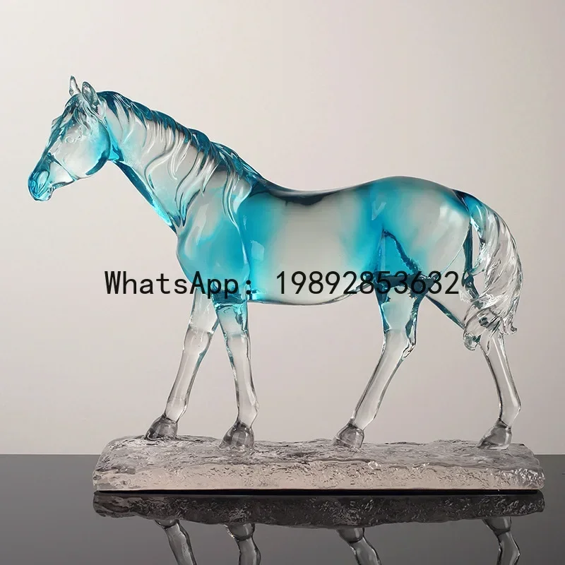 u11 Resin Handicraft Artificial Animal Sculpture Clear Horse Fine Horse Transparent Figurine Decorative Figurines Home Decora