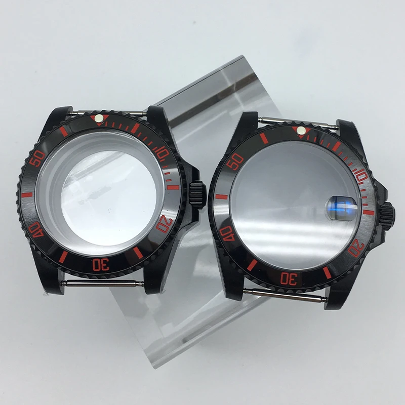 

40mm Black Diver Case nh35 Case Sapphire Glass Ceramic Insert Ring For Seiko nh34 nh35 nh36 nh38 Miyota 8215 Movement Diving Mod