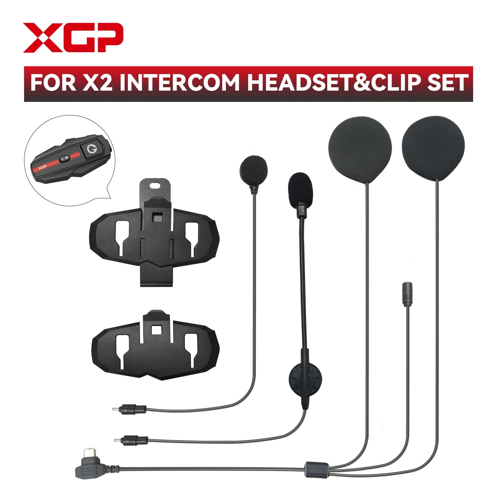 XGP X2 Motorcycle Bluetooth Intercom Headphone&Clip Set For Full/Half Helmet Intercom Headset Plug Motorcycle Accessories