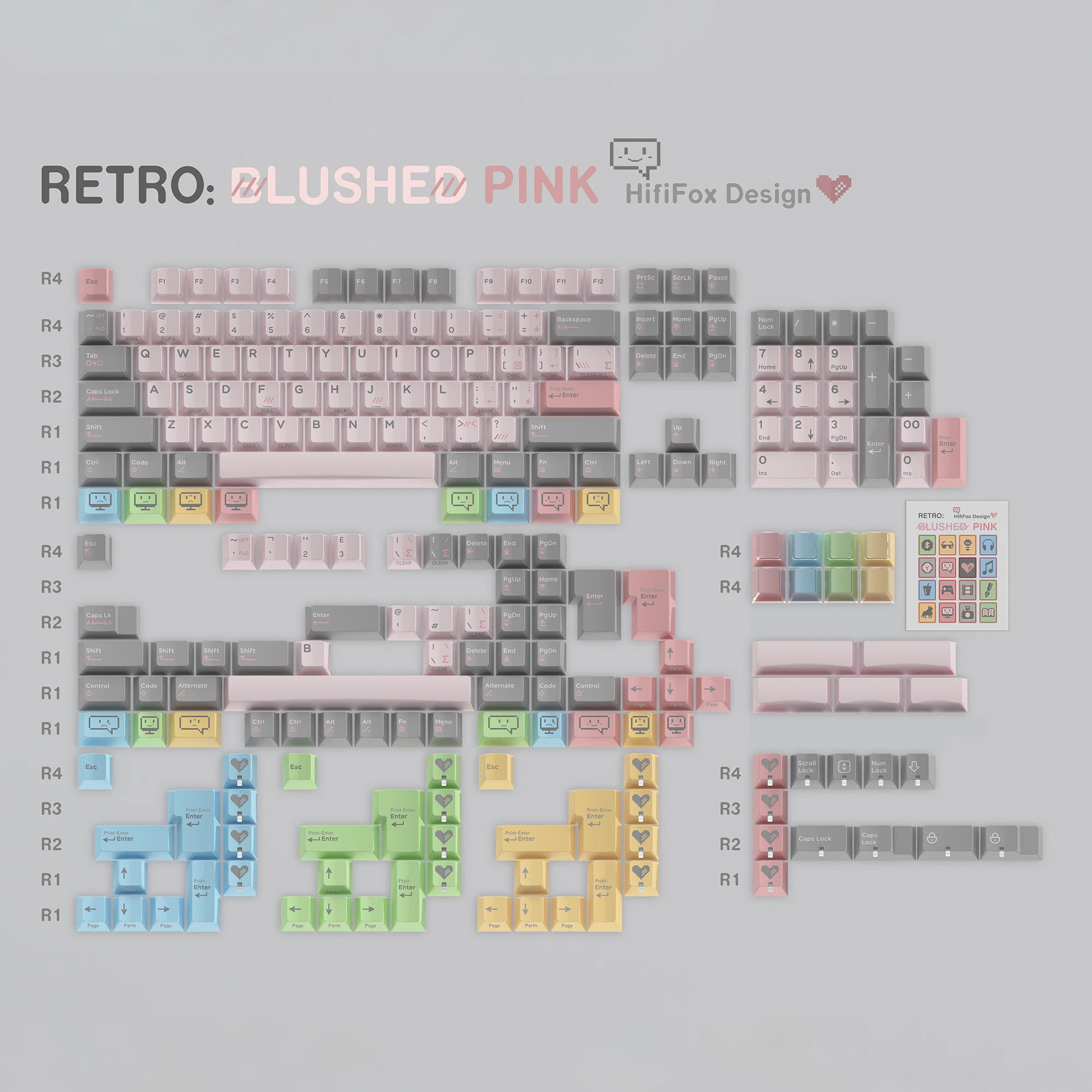 Hififox x Domikey Retro Shy Pink Keycap Blushed Pink Keycap Cherry Profile Dye Subbed Keycap Set thick PBT for keyboard