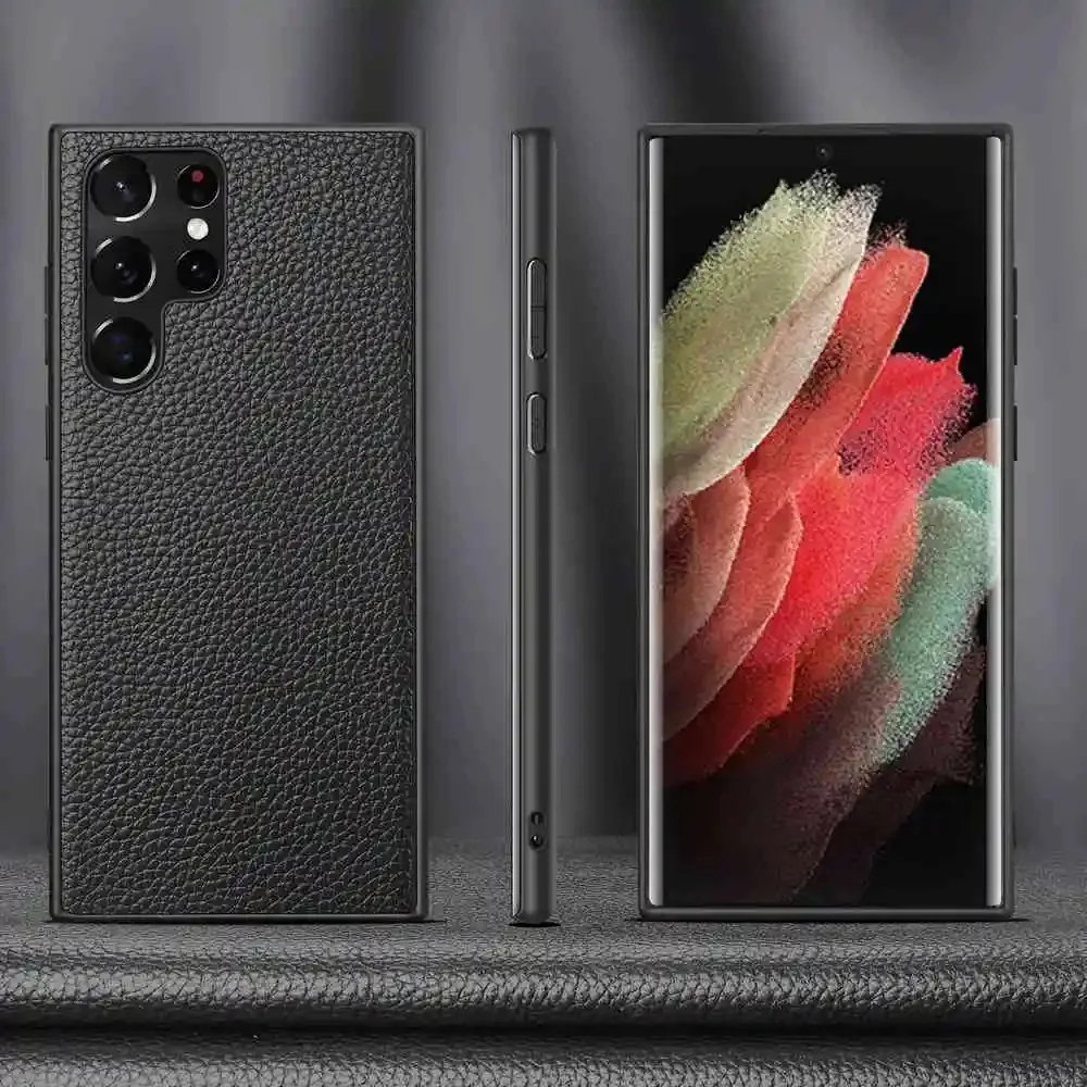 Genuine Leather Cases Suitable For Samsung Galaxy S22 S21 S23 S24 S25 S26 Ultra Case Luxury Phone Bags Cases Shockproof Cover