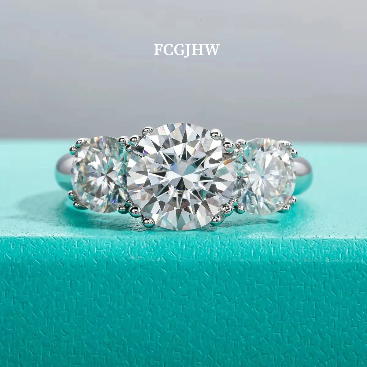 FCGJHW 5cttw D Color Moissanite Three Stone Engagement Ring GRA S925 Silver Rings 18K Gold Plated Custom Jewelry Wholesale 2026