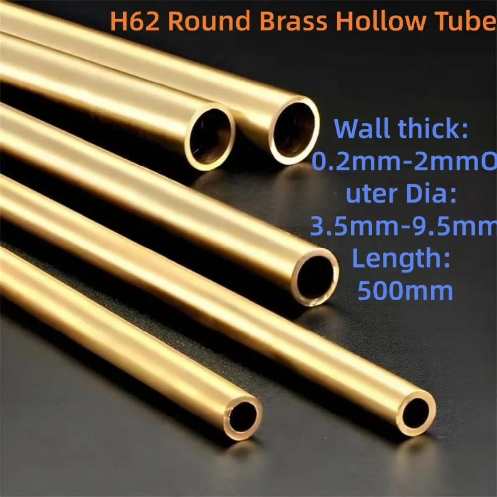 1Pc H62 Brass Capillary Tube Hollow Round Copper Pipe L=500mm OD3.5‑9.5mm Thickness 0.2‑2mm Zero‑Cut Processable Brass Sleeve
