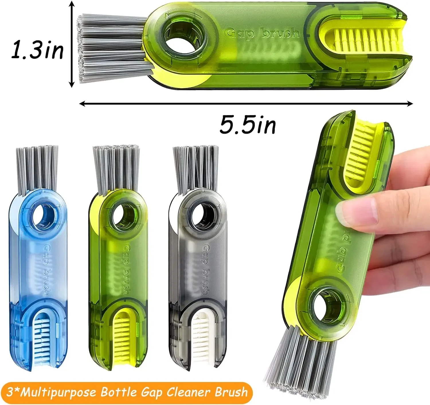 Cepillo de limpieza multifuncional 3 en 1, herramienta de limpieza para el hogar, tapa de taza de botella pequeña, detalle de cepillo, limpiador de pajita