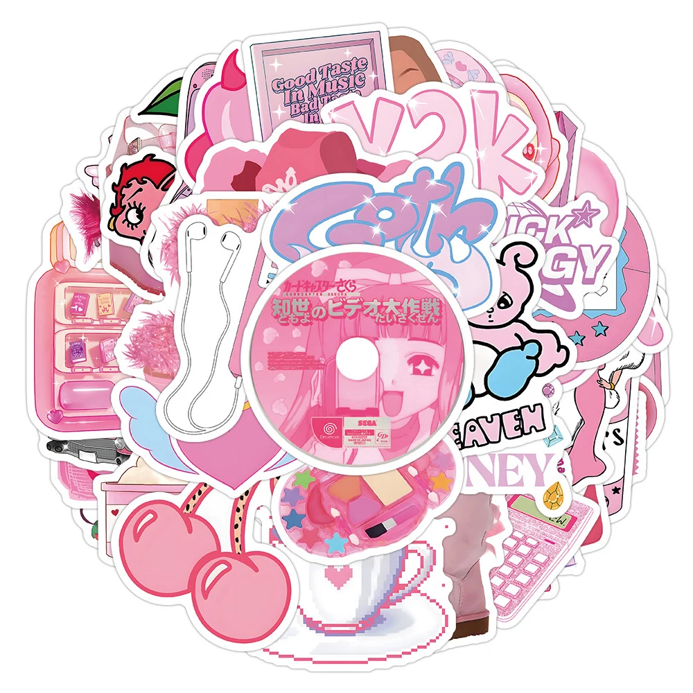 10/30/50pcs Cute Cartoon Pink Decorative Stickers Cartoon Girls Toys Decal Notebook Luggage Guitar Wall Graffiti Sticker Gift