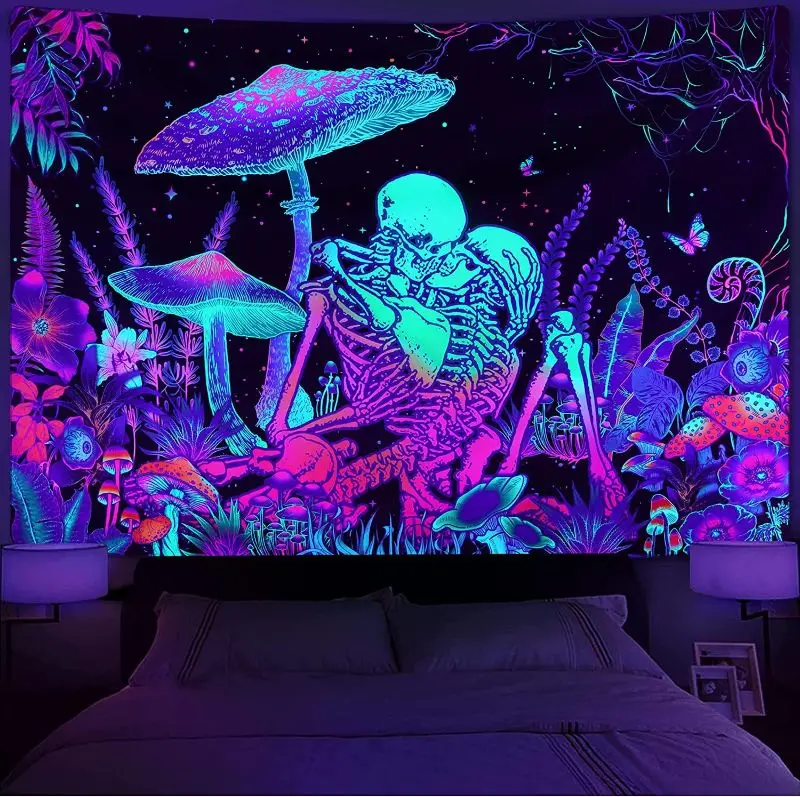 VIKAMA Blacklight Psychedelic Art Tapestry UV Reactive Trippy Polyester Wall Hanging for Bedroom Gaming Room Dorm Home Decor