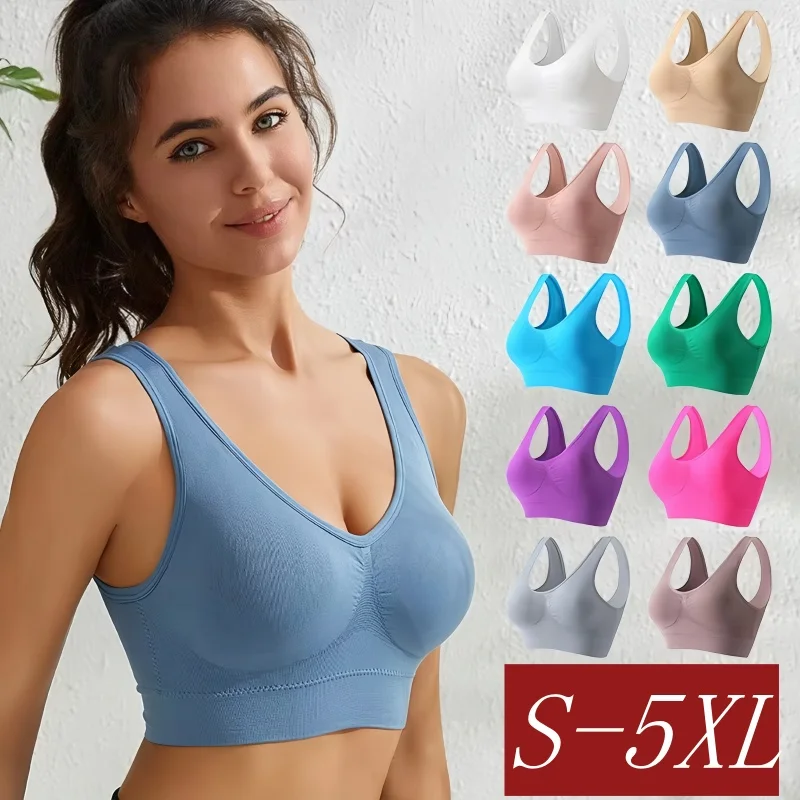 S-5XL Bra Tops Women Seamless Bras Sports Wireless Nopads Bra Female Breathable Brassiere Crop Top Solid Color Sexy Lingerie