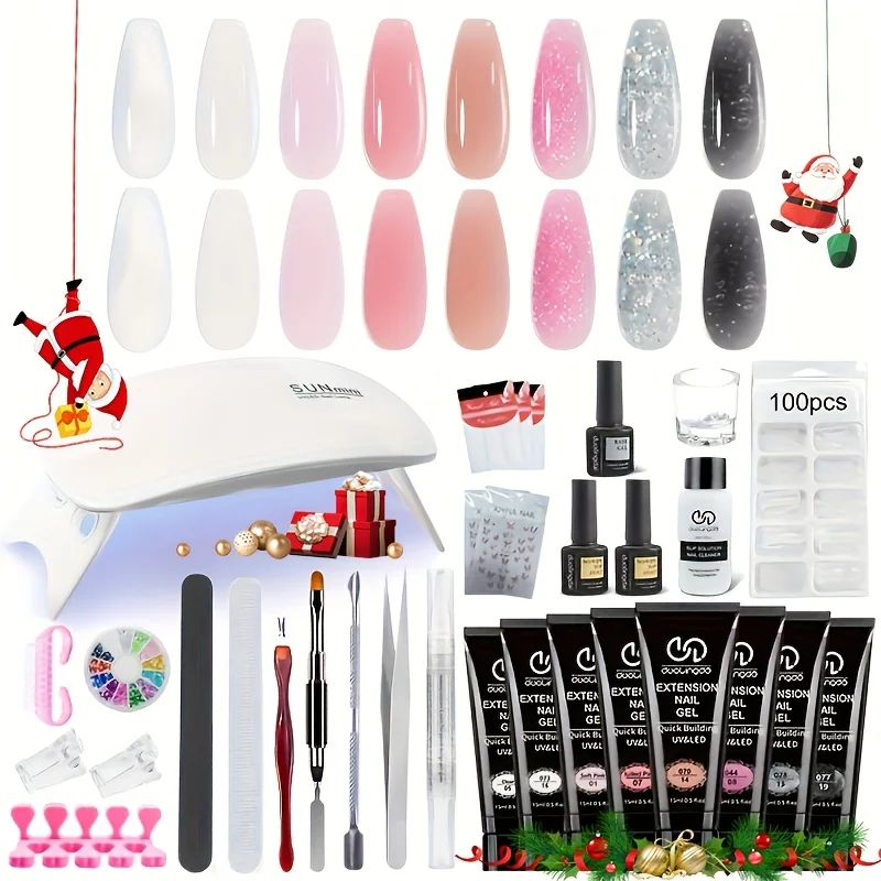 

Набор для наращивания ногтей из 8 цветов гель-лака с УФ-лампой: розовый, красный, синий, нюдовый, желеобразный гель для маникюра, стартовый набор для домашнего использования