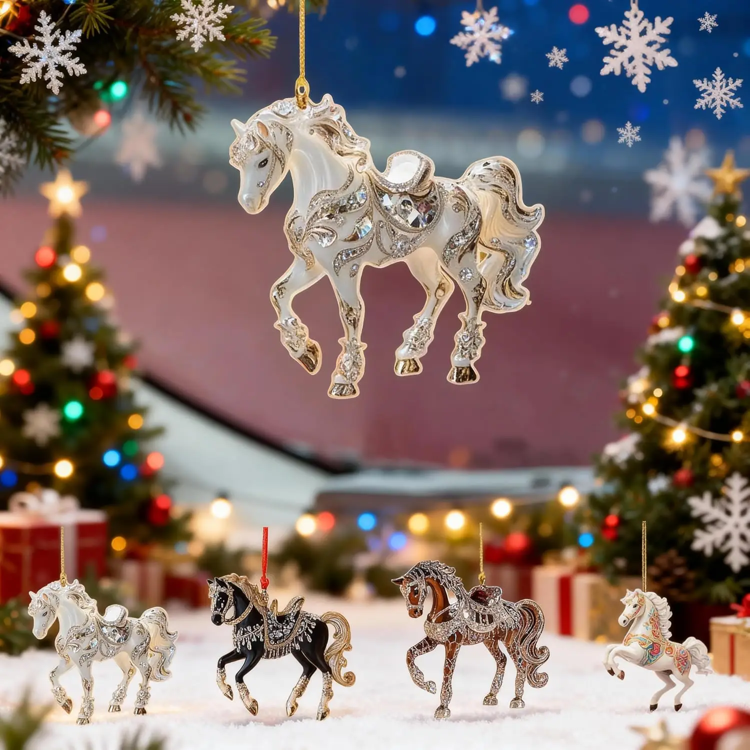 عيد الميلاد الحصان قلادة 2D شقة الاكريليك موضة مضحك لطيف سيارة مرآة الرؤية الخلفية شجرة عيد الميلاد حلي معلقة هدية حفلة ديكور المنزل #2