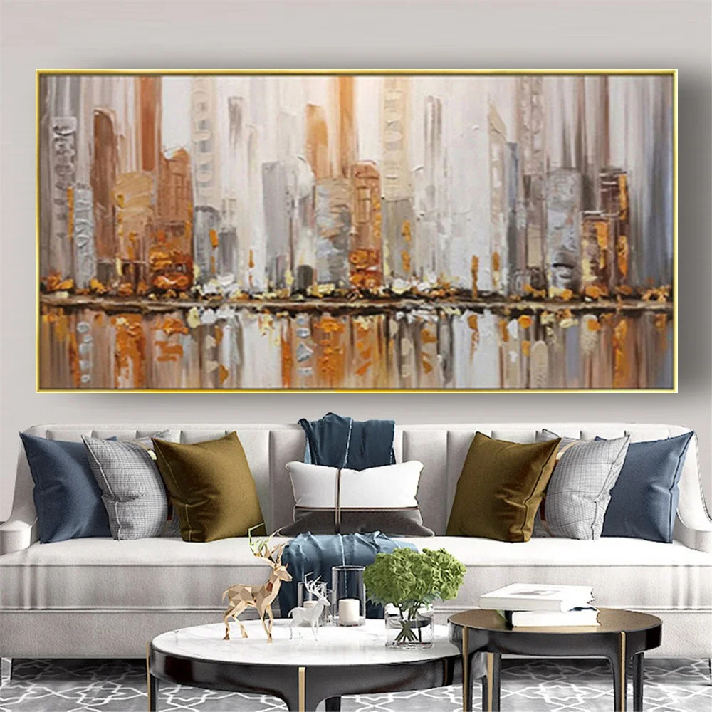 Modern Abstract Canvas Paintings Hand Made Thick Texture Oil Pictures City Wall Art For Living Room Horizonal Home Decor Poster