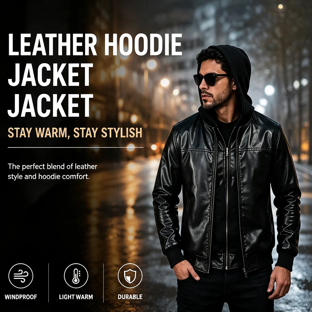 Autumn Men's Faux Leather Jackets Fashion Man Streetwear Motorcycle Hooded Leather Coats Men Windbreaker Biker PU Leather Jacket