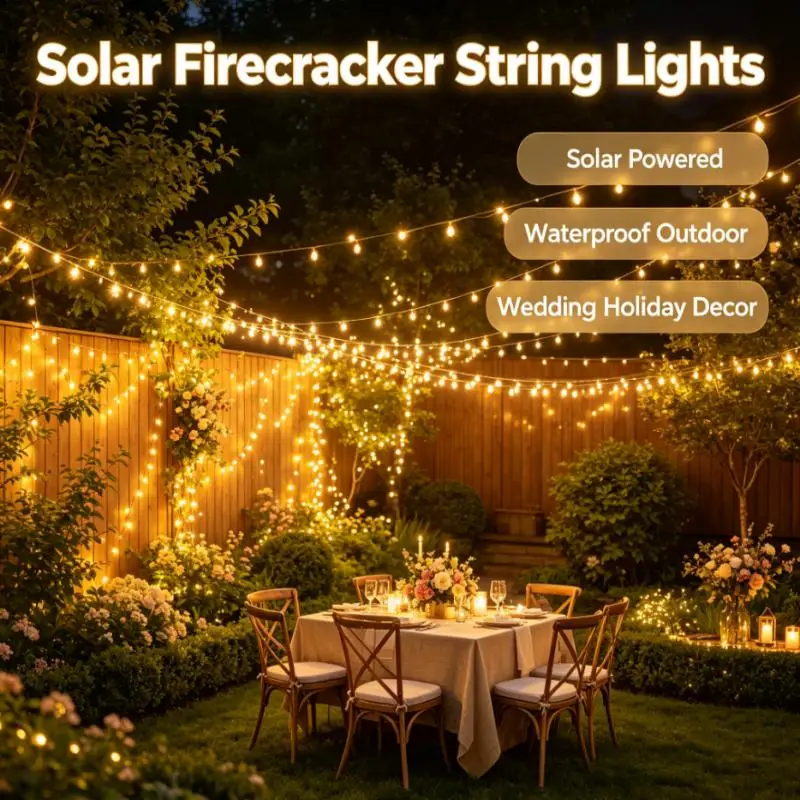 Solar Firecracker String Lights Outdoor Multifunctional Fairy Lights Suitable for Wedding Holiday Garden Yard Patio Decor Light