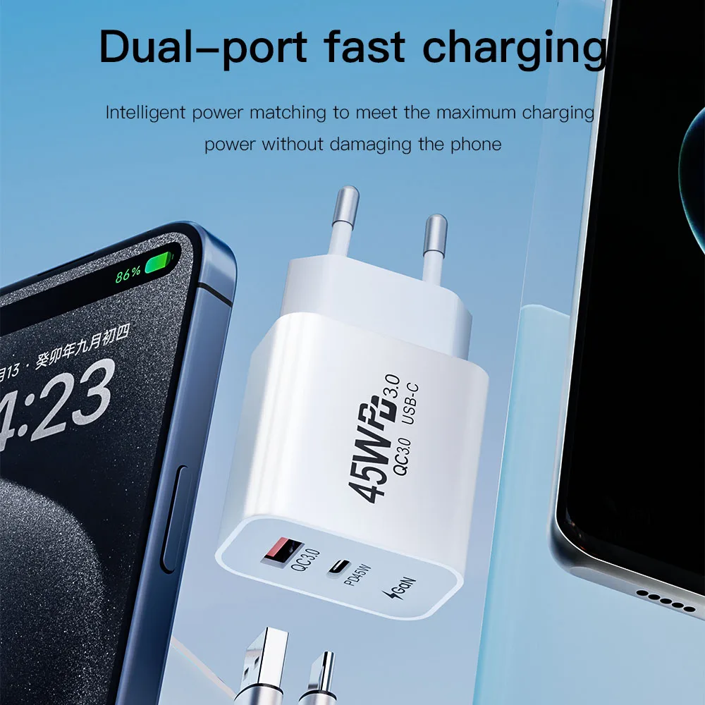 KEYSION 45W GaN USB Type C Wall Charger QC 3.0 Fast Charging PD3.0 Quick Phone Charger for iPhone 16 15 14 Samsung Xiaomi Huawei - náhled 3