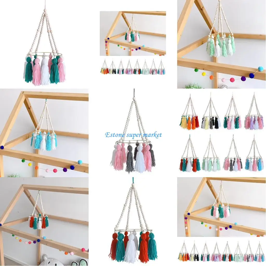 090B łóżeczko dziecięce drewniane koraliki Tassel dekoracja wisząca dla dzieci wiatr kuranty fotografia rekwizyty dzwonek do