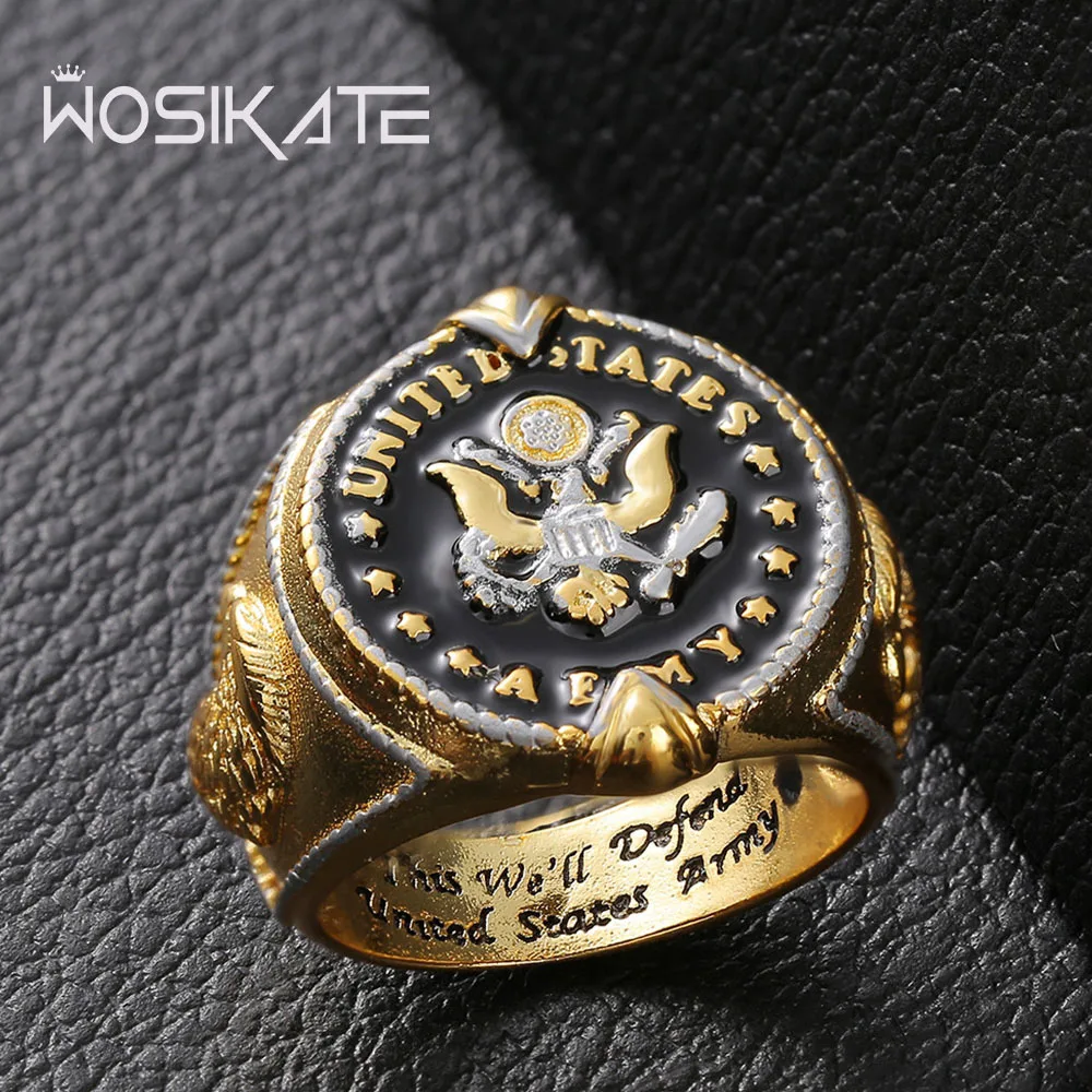 WOSIKATE винтажное круглое кольцо с разделенным цветом для мужчин, модные ювелирные изделия, мужское властное позолоченное кольцо на указательный палец с головой орла