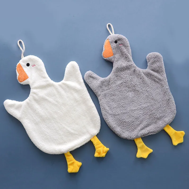 

Cute Goose Hand Towel for Bathroom Kitchen Thickened Coral Velvet Home Comfortable Kids Microfiber Wipe Handkerchief Embroidery