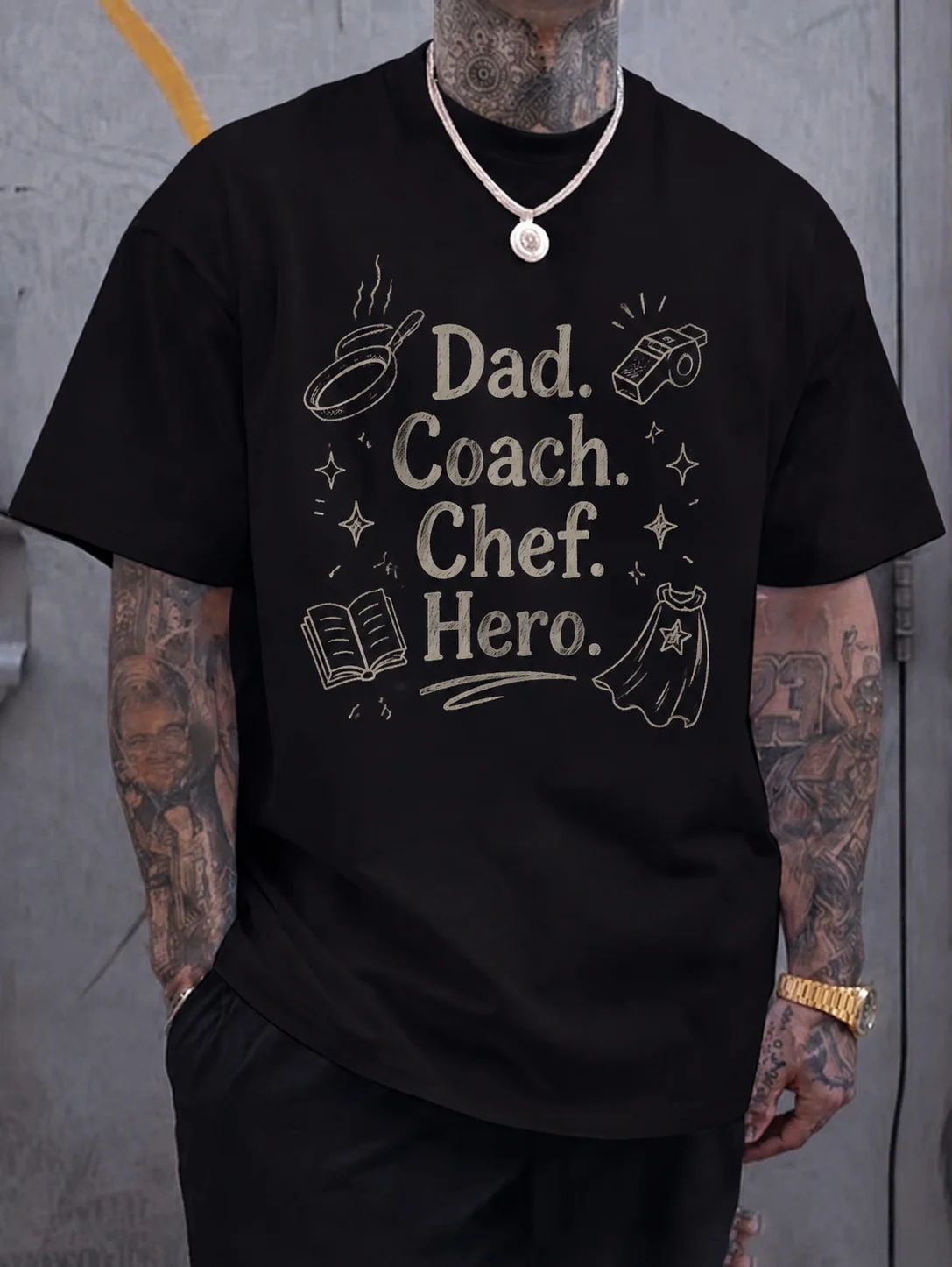 

Men Graphic t Shirt Short Sleeve Classic Fit Dad Coach Chef Hero Vintage Chalk Print Streetwear Dad Casual Outdoor Daily Wear