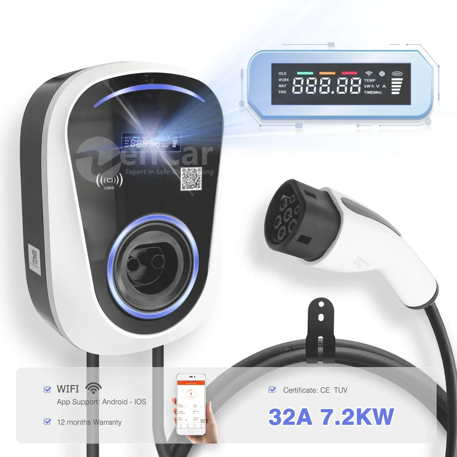 TUV CE  230V 32A 7.2KW electric car wallbox ev fast charging station