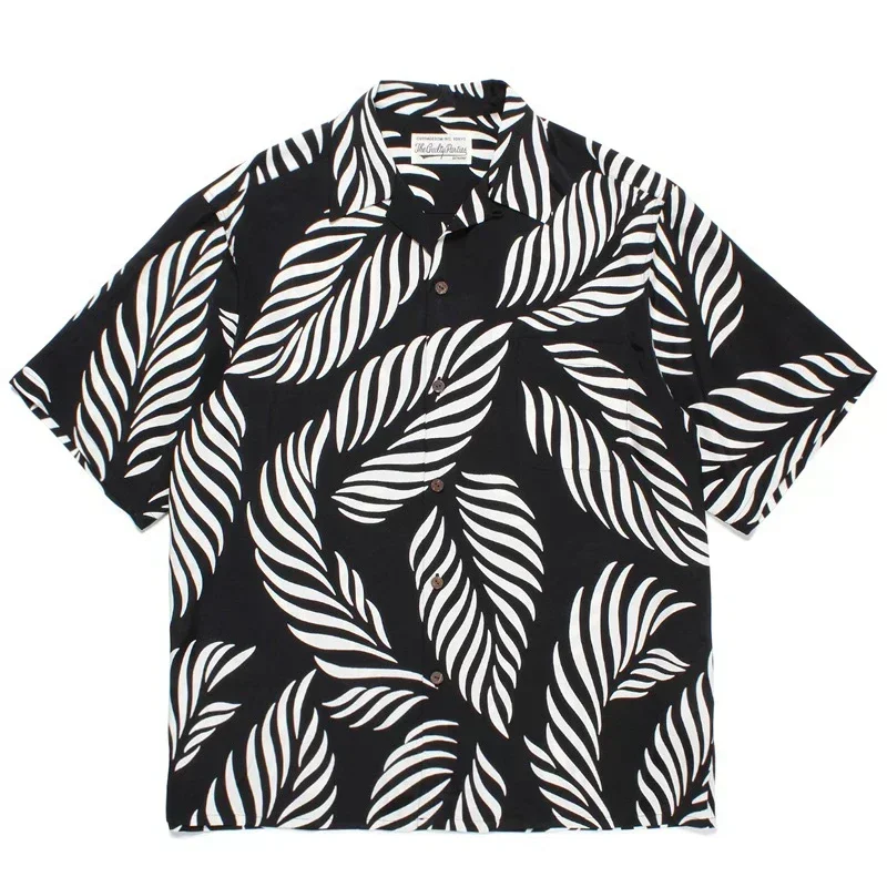 

24ss Black Shirts Oversized Casual Full Print Leaves 1:1 Men's White Hawaiian Shirts