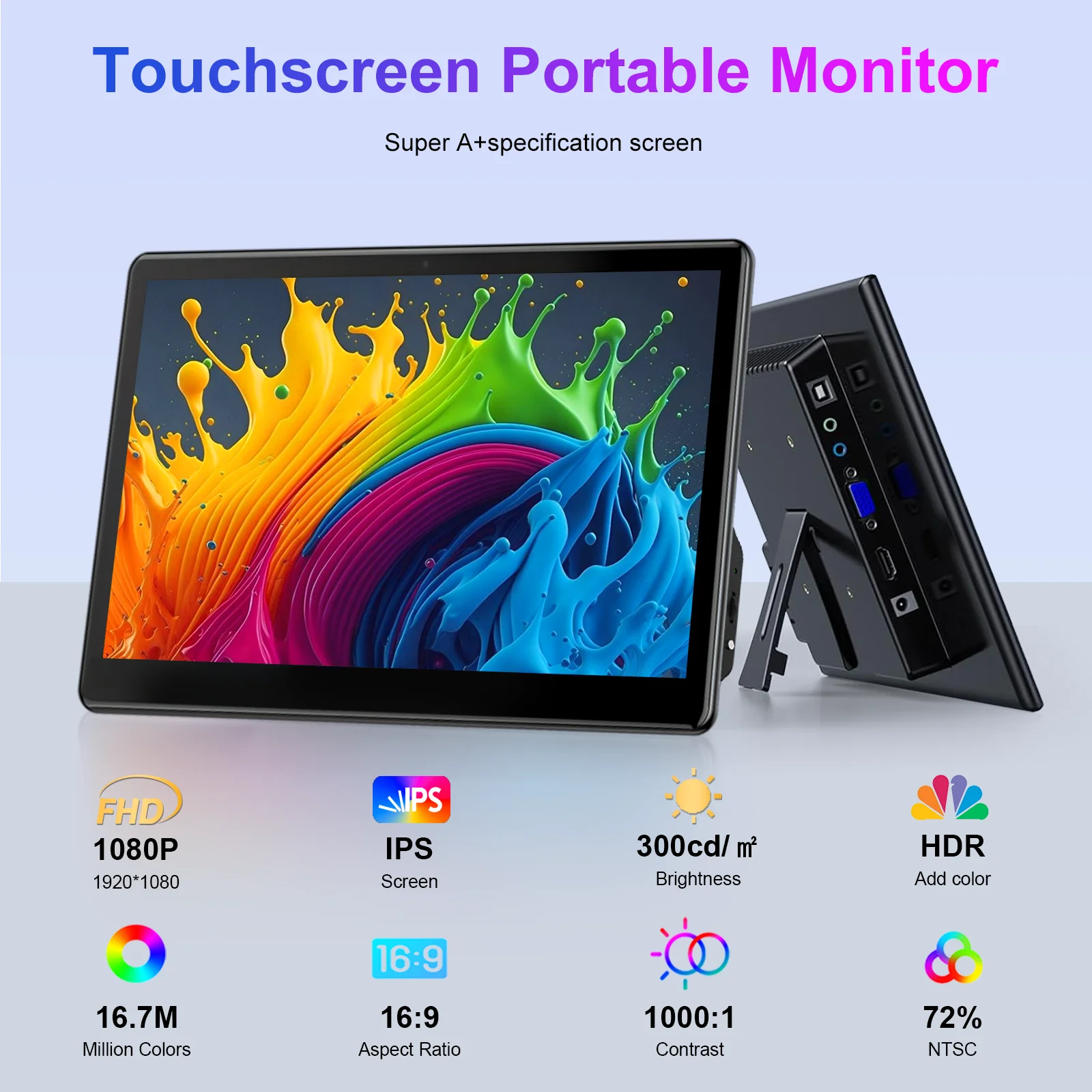 WonTim 13.3 inch Touch Panel Portable LCD 1920 x1080 IPS Monitor Display Touchscreen With Speaker HDMI/Type-C Input for Laptop