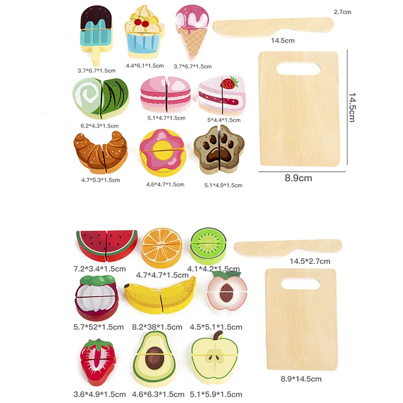 Wooden Play Kitchen with Cutting Fruit & Vegetable Set 6