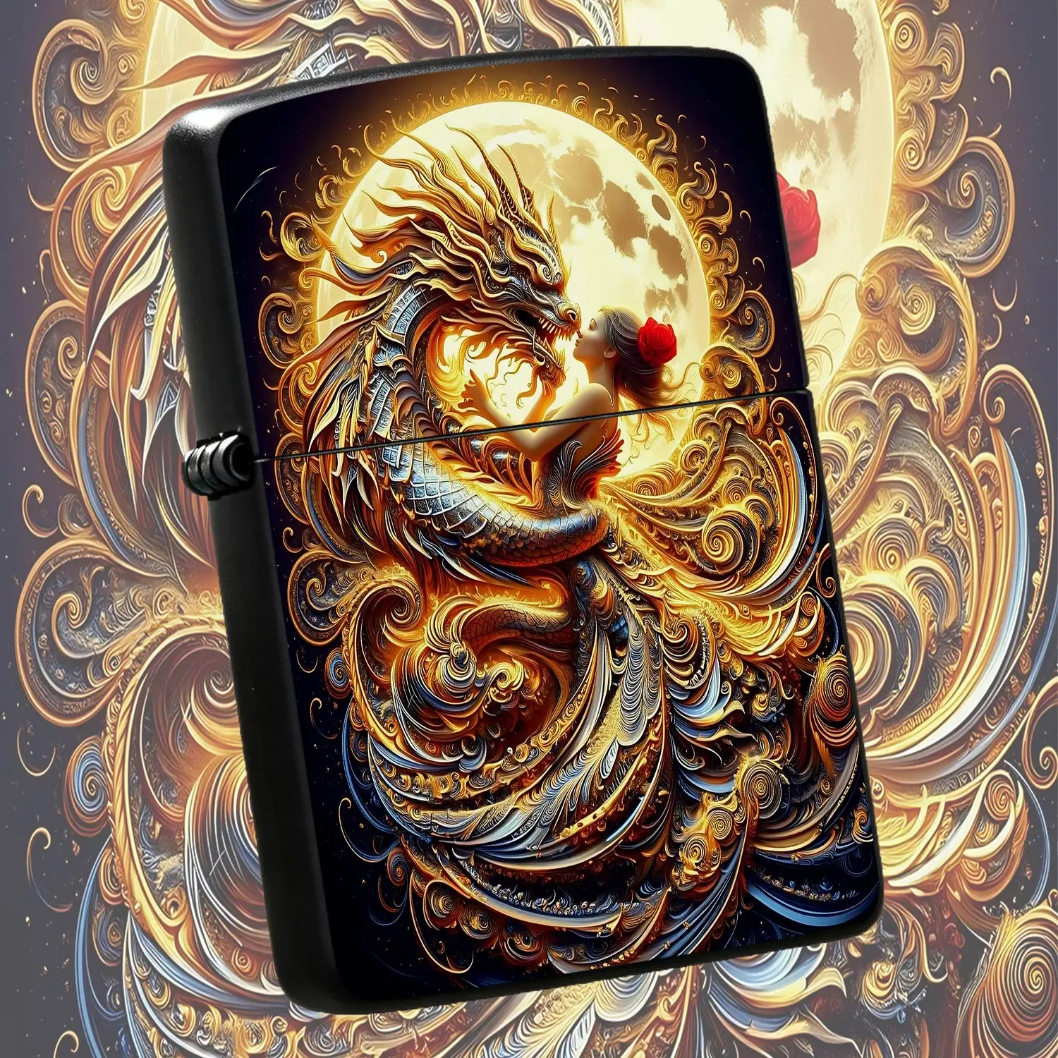 Exquisite Lighter With Gilt Moonlit Dragon And Maiden Art Pattern, Stylish Portable Decorative Ignition Accessory For Daily Use, Gifting, Collection, Ideal For All Scenes To Show Your Unique Aesthetic Taste A Humorous And Interesting Lighte