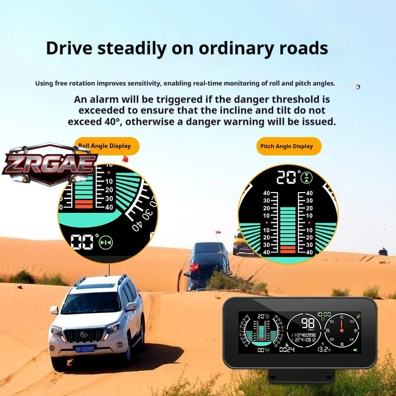 Car HUD Display GPS Digital Speedometer Vehicle Inclinometer Slope Angle Compass Altitude Longitude Latitude Voltage Alarm