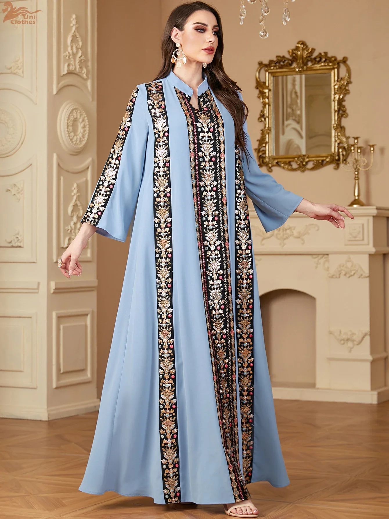 Ramadan Dubai Embroidery Stripe Long Abayas Muslim Elegant Women Evening Dress Moroccan Casual Loose Kebaya