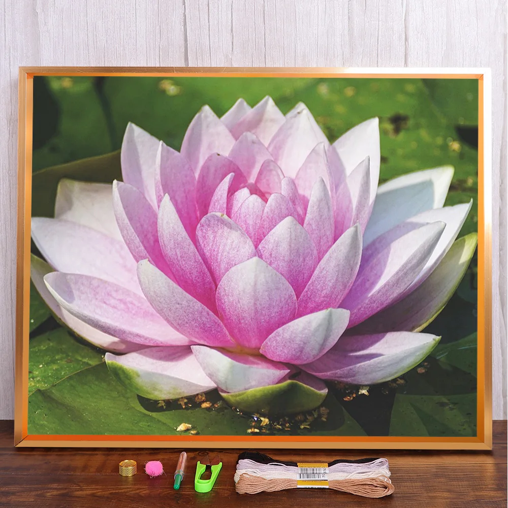 

Flower Lotus Printed Fabric 11CT Cross-Stitch Patterns DIY Embroidery Needlework Handiwork Craft Painting Magic Different Gift
