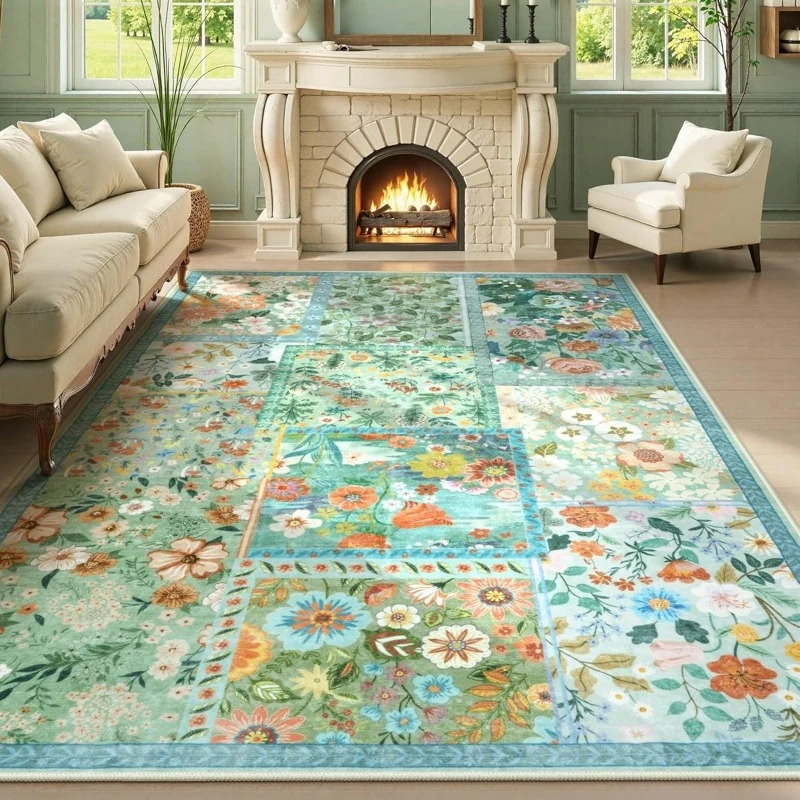 Bohemian Pastoral Flower Retro Washable Folding Living Room Carpet Bedroom Bedside Rug Cloakroom Leisure Area Mat Ковер Tapis 러그