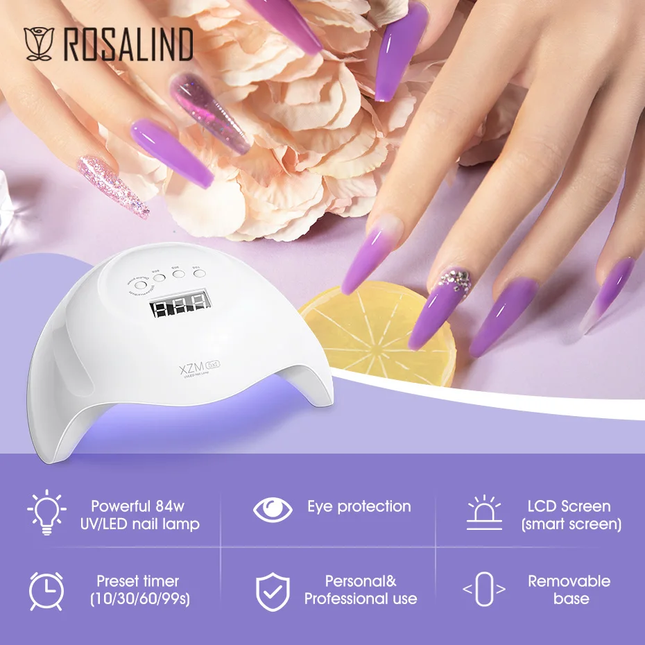 

ROSALIND 84W Removable Nail Dryer Machine Nail UV LED Lamp For Quick Curing Gel Nail Polish Timer Auto Sensor Manicure Equipment