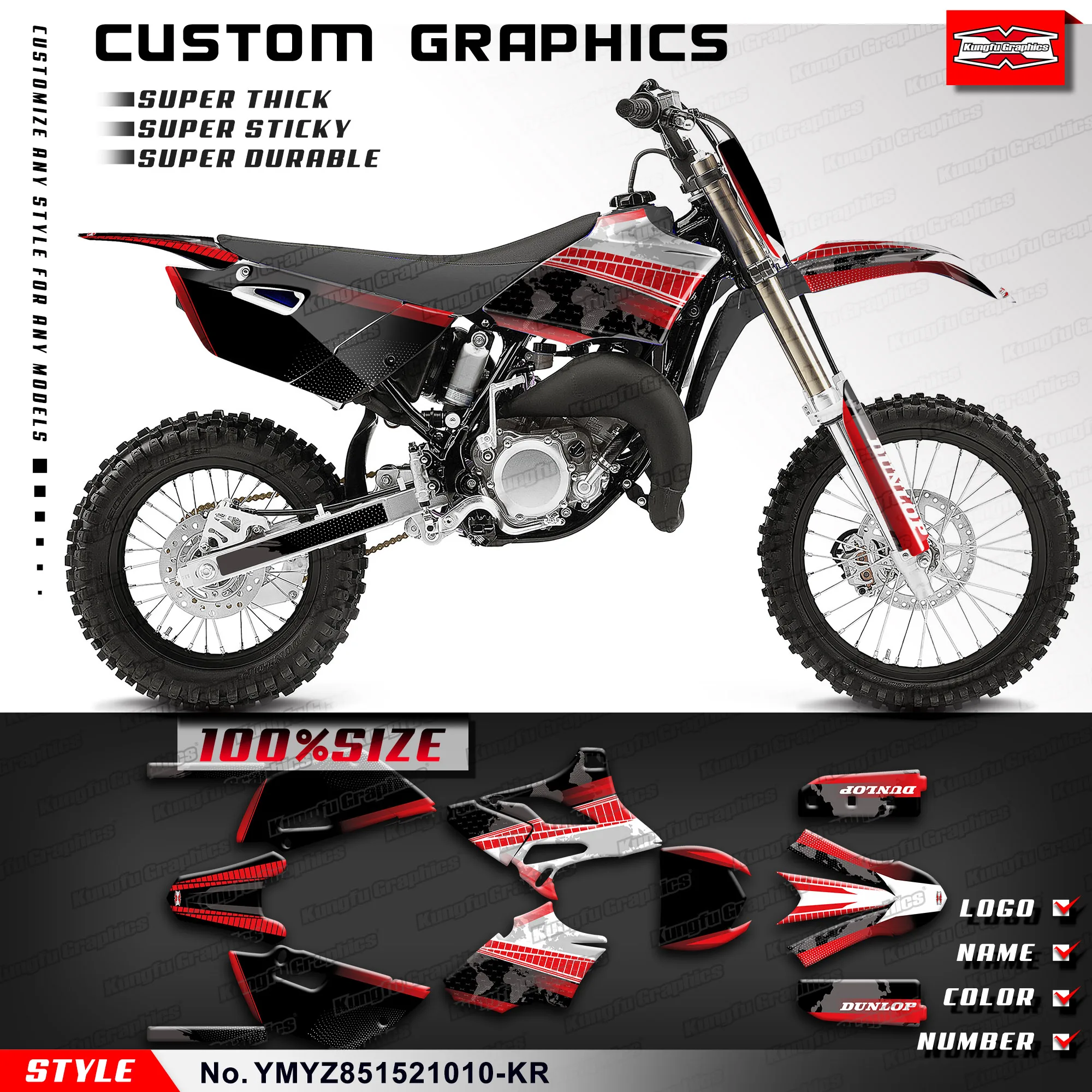 

KUNGFU GRAPHICS Custom Sticker MX Deco Kit for Yamaha YZ85 YZ 85 2015 2016 2017 2018 2019 2020 2021, Black Red