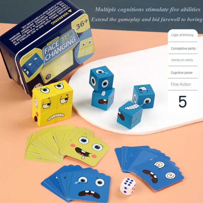 Cubo giochi da tavolo giocattoli educativi blocchi per il viso cubo Building Block Puzzle gioco da tavolo interattivo sfida impara Emoticon