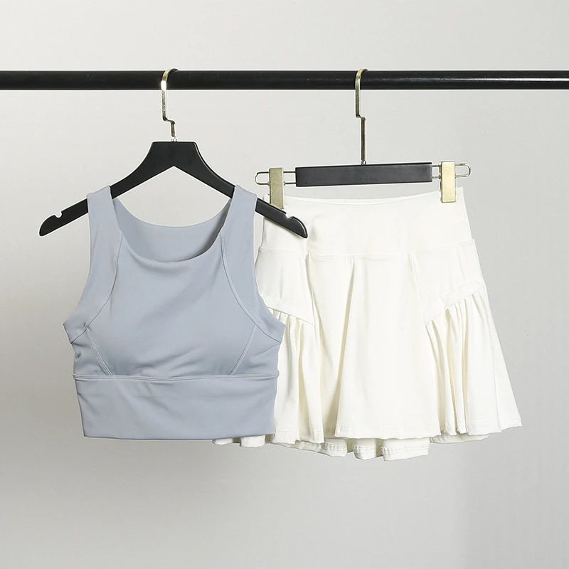 

Спортивный костюм, женский летний противоударный бюстгальтер пуш-ап, модная антиэкспозиционная юбка, брюки для фитнеса, бега, йоги, комплект из двух предметов