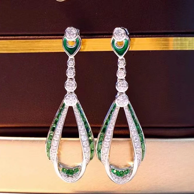 

Green Zircon Earrings For Women Fine Jewelry Female Gift Simple Style 925Sterling Silver With Cubic Zircon Free Shipping