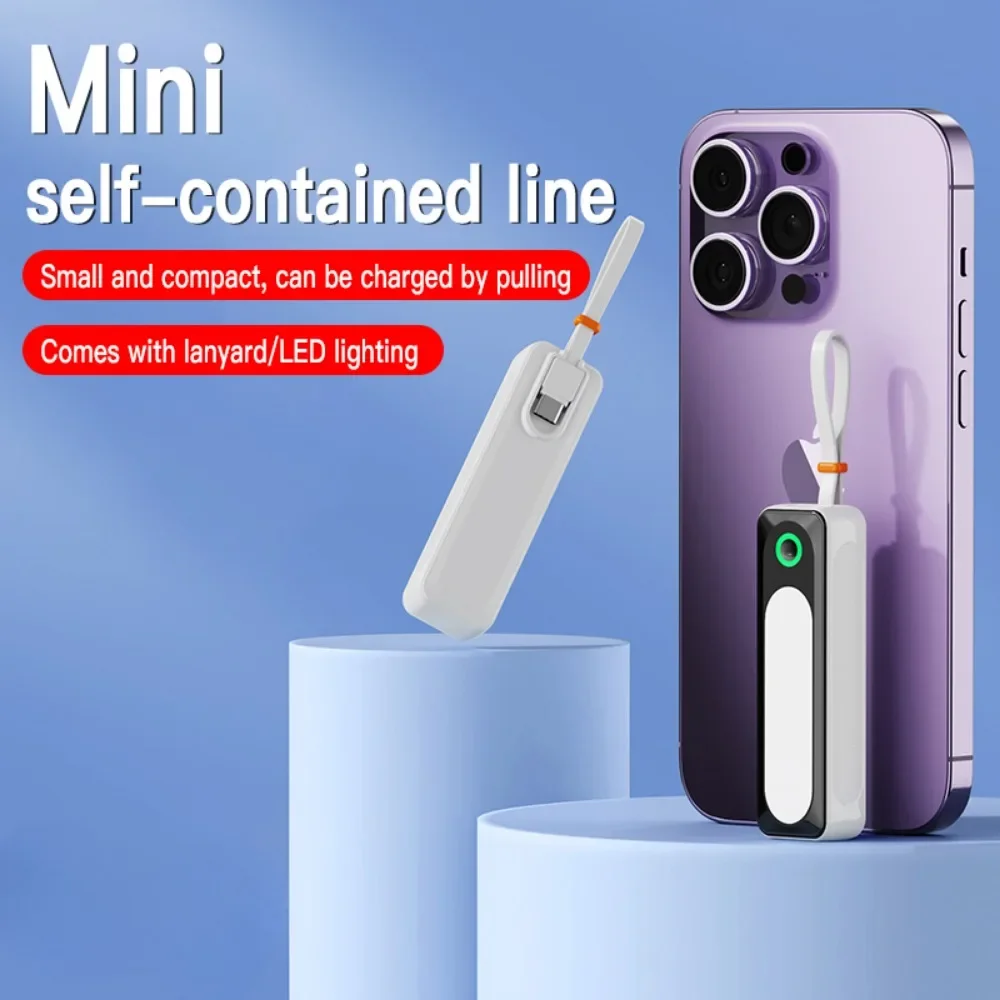 Mini Power Bank 5000mAh Portable Phone Charger PowerBank External Battery Universal Camping Emergency Charging Ribbon Light