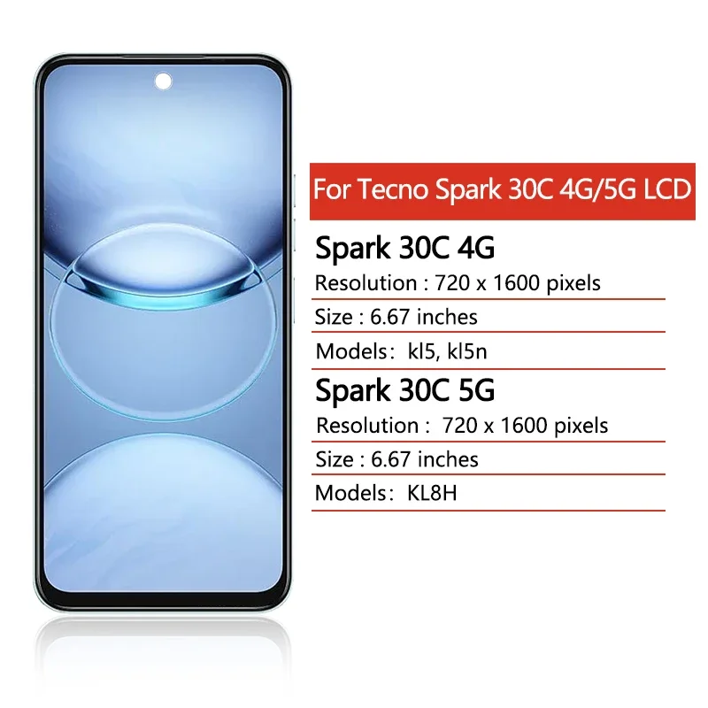 Wyświetlacz 6.67' Testowany Spark30C do Tecno Spark 30C 4G/5G KL8H KL5 KL5N, ekran LCD z dotykiem, digitizer, komplet. — zdjęcie produktu 2