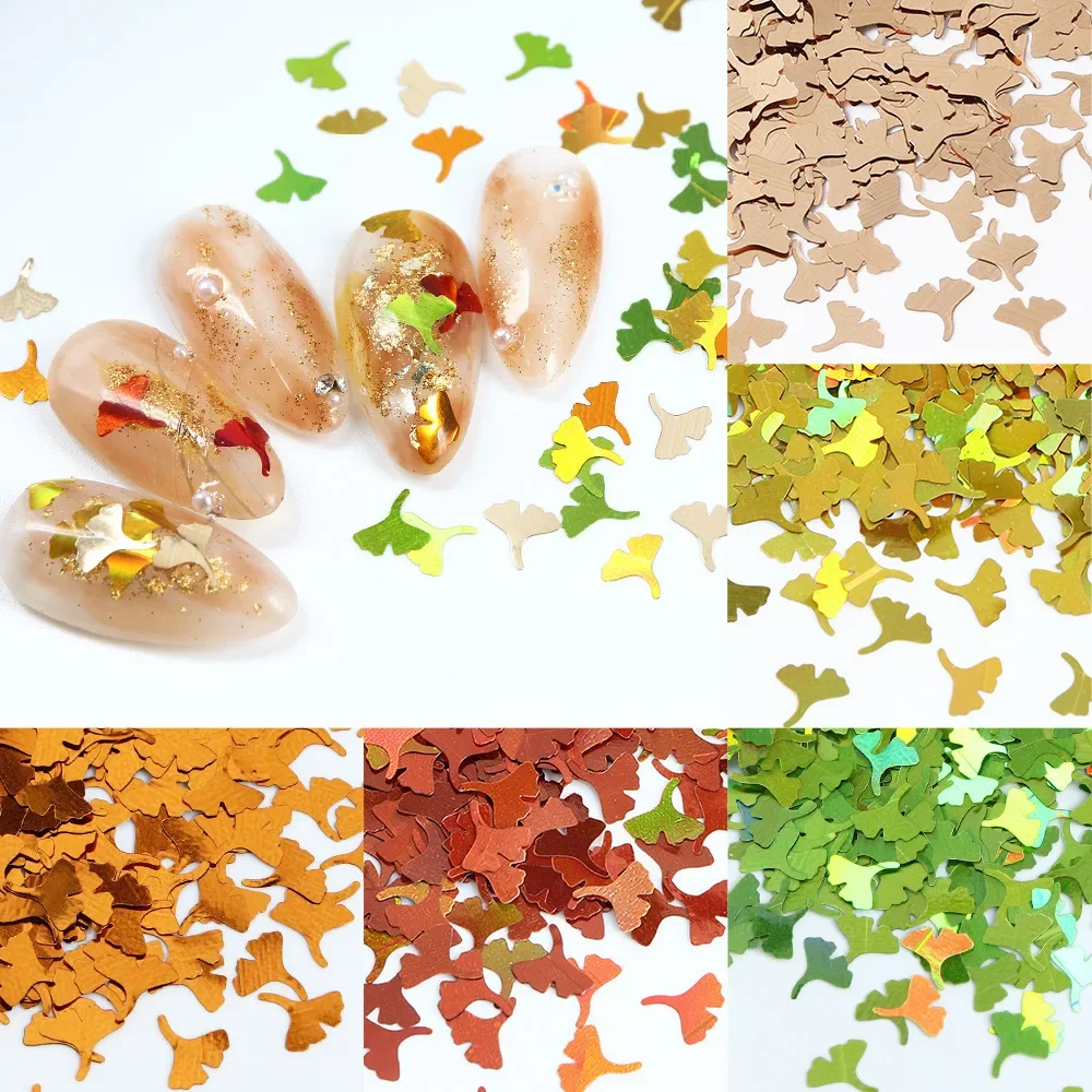 PrettyG 1 Box 6mm Ginkgo Leaf Shape Glitter Mix Color Glitter Sequins for Resin DIY Making Art Craft Nail Decoration Accessories
